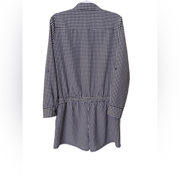 Michael Kors Black/White Houndstooth Button Down Romper with Tie at Waist - Picture 2 of 4